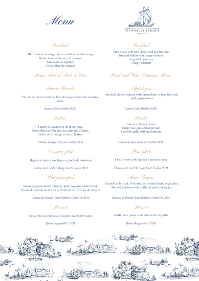 Menu Wine and Dine